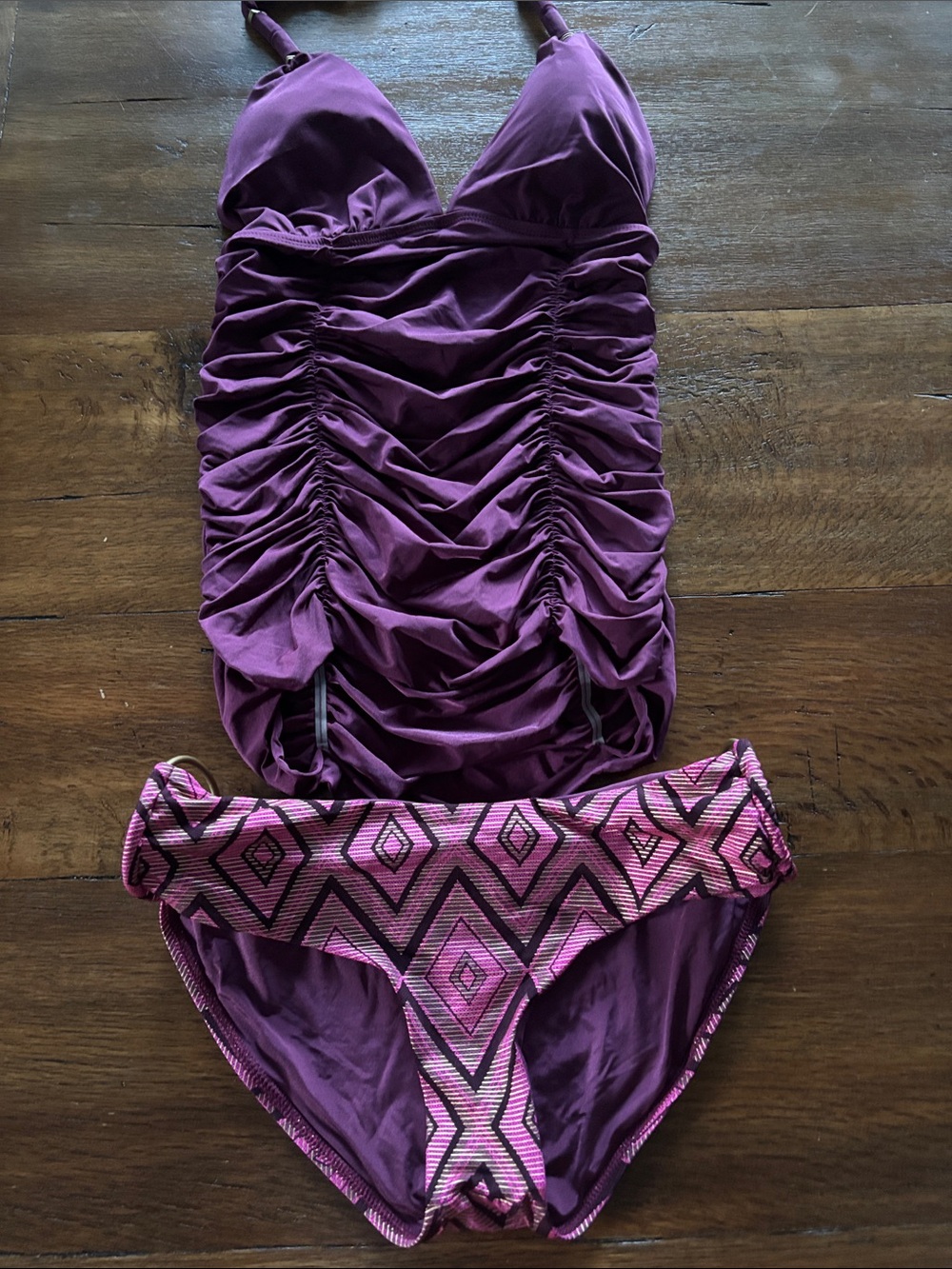 Vitamin A Ruched Halter Tankini Set in Plum - Picture 10 of 16